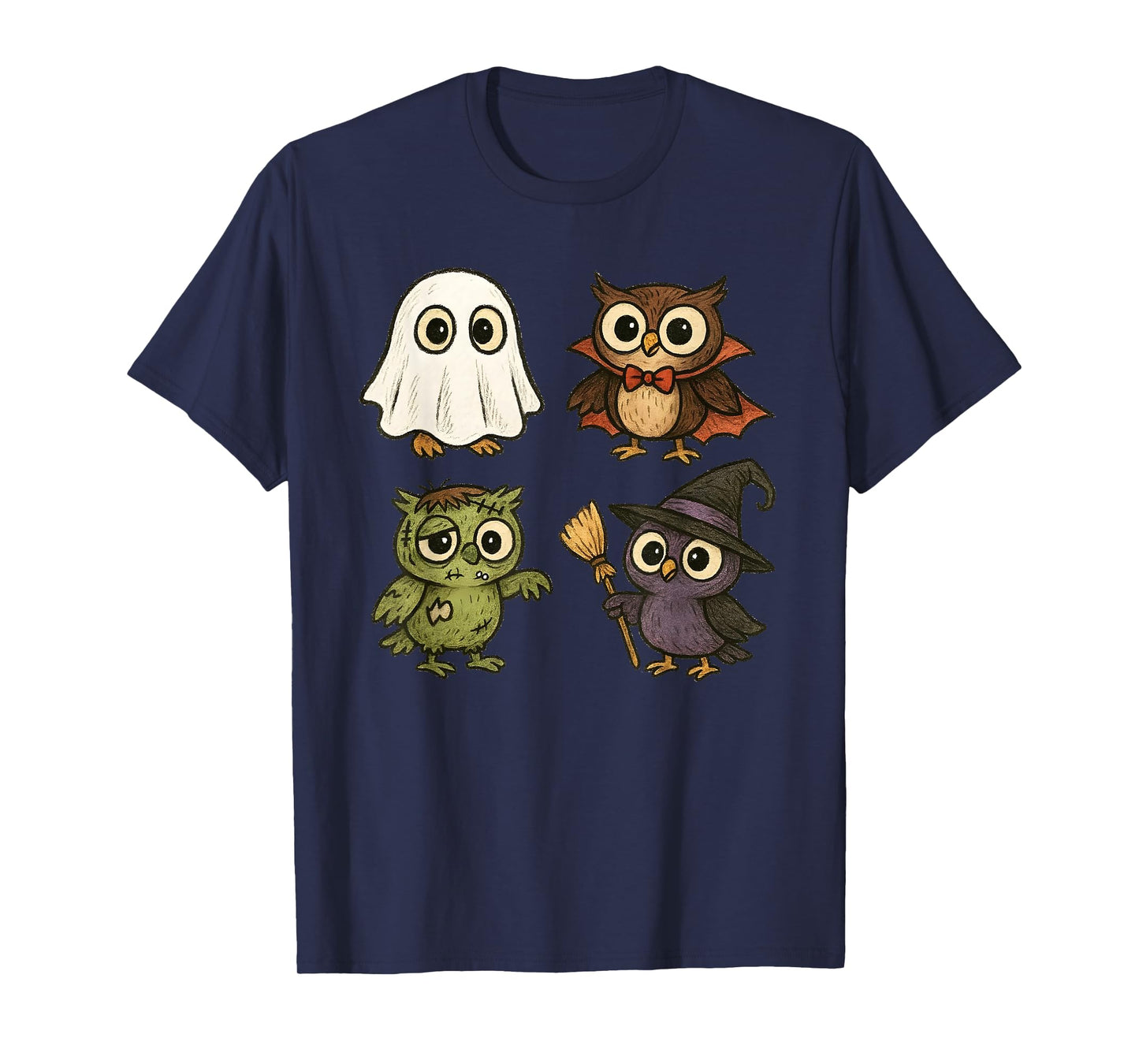 Owl Spooky Witch Boo Zombie Cute Owl Halloween Boys Girls T-Shirt