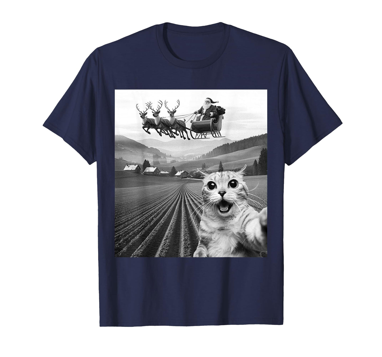 Cat Selfie with Santa Claus Father Christmas Funny Men Women T-Shirt