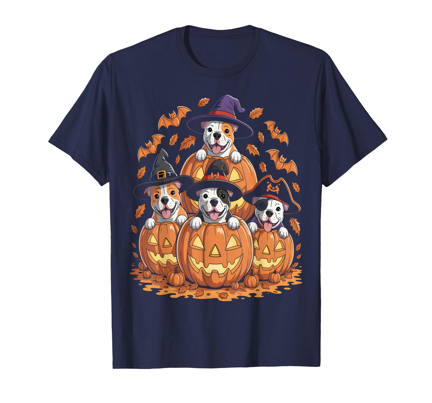 Halloween Pitbull Dogs Pumpkins T-Shirt