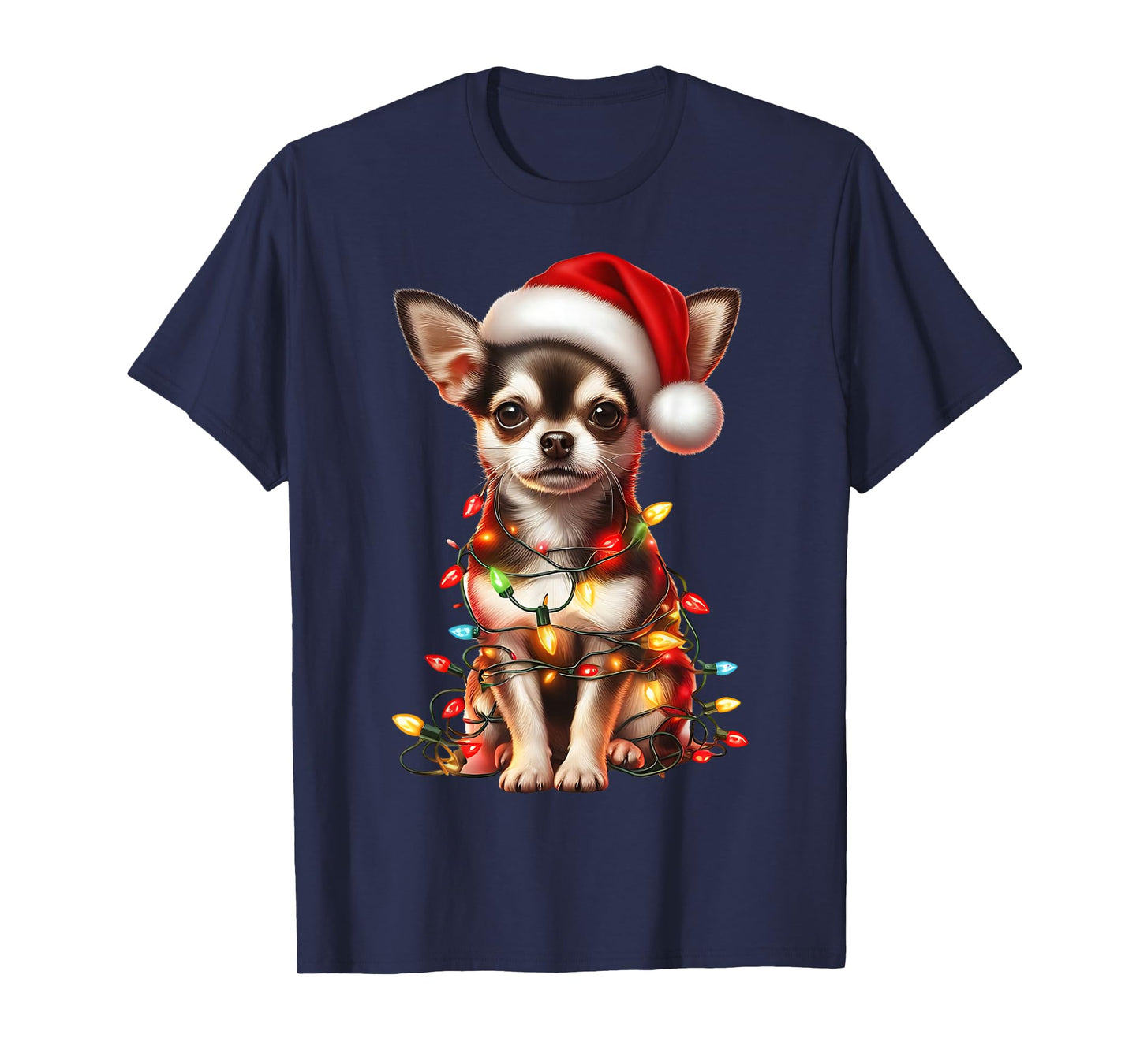 Chihuahua Dog Christmas Lights Santa Hat Dog Lover T-Shirt