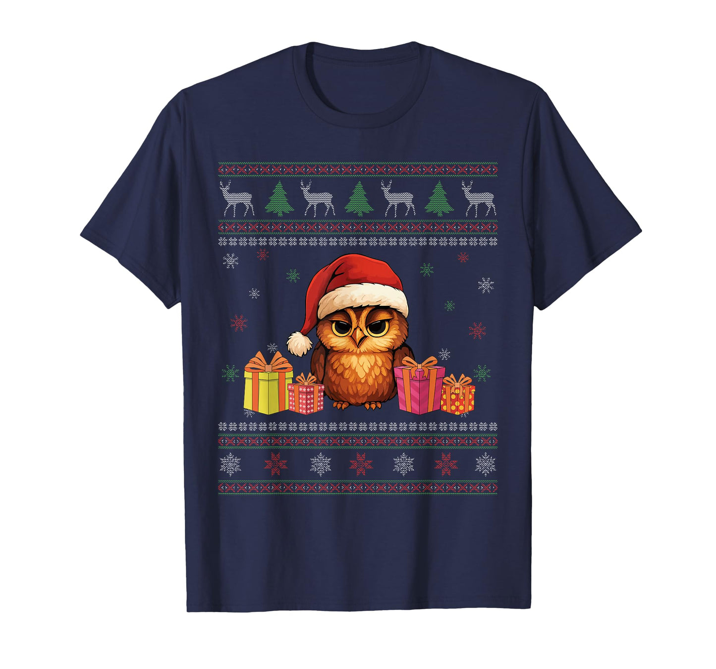 Owl Santa Happy Christmas Funny Ugly Christmas T-Shirt