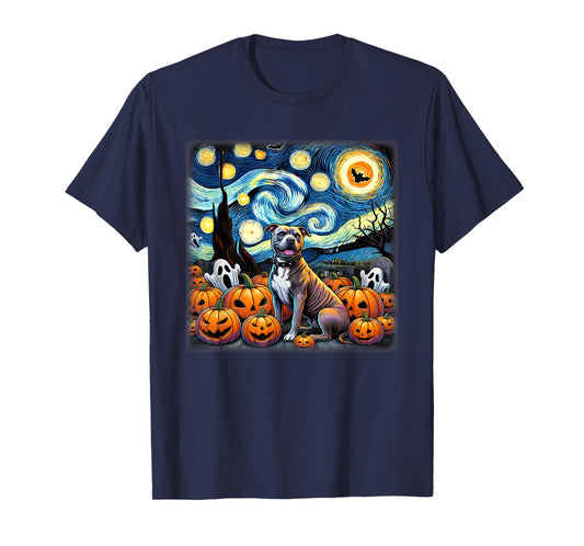 Starry Night Pitbull Halloween T-Shirt