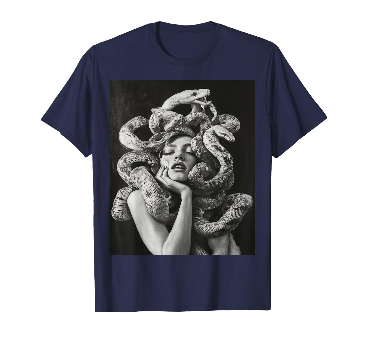 Goth Medusa Tops Black Gothic White Design Snake T-Shirt