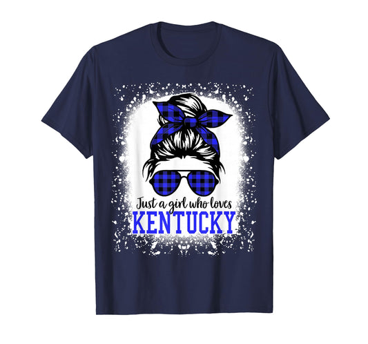 Kentucky Women Girls Messy Bun Hair, Kentucky State Pride T-Shirt
