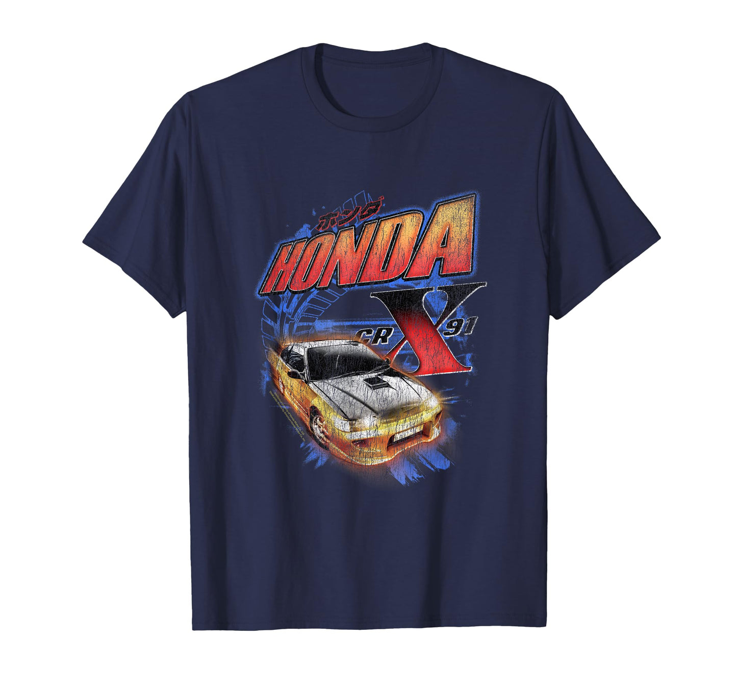 Honda Vintage Distressed CR-X 91 Neon Hatchback T-Shirt