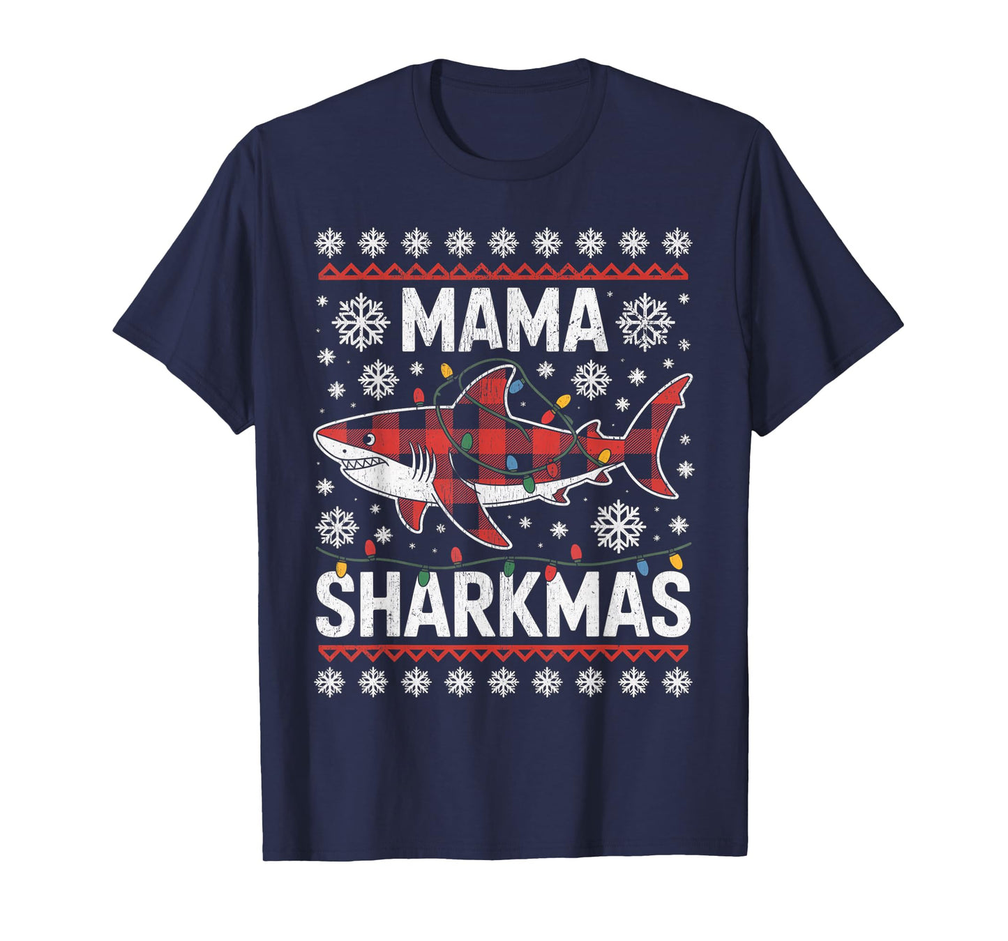 Mama Sharkmas Funny Shark Santa Hat Ugly Christmas Sweater T-Shirt