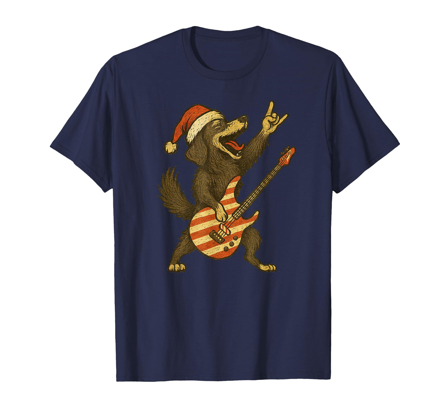 Christmas Dachshund Dog Playing Electric Guitar Rock Team T-Shirt