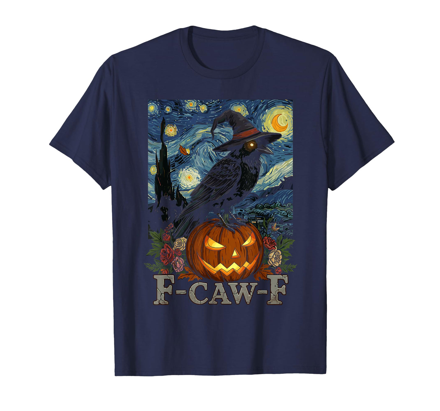 F-Caw-F Funny Crow Pumpkin Gothic Halloween Art T-Shirt
