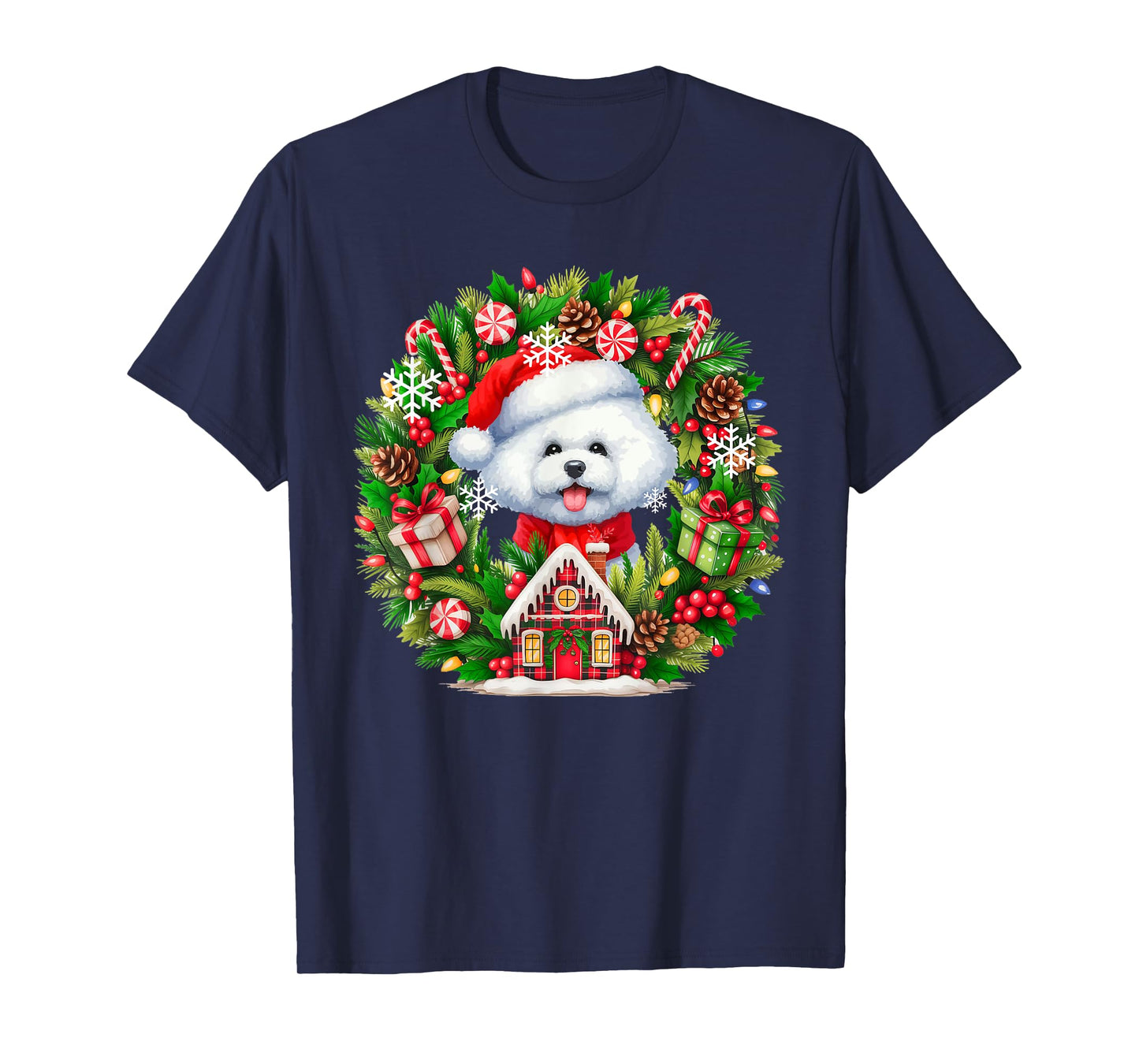 Santa Bichon Frise Christmas Floral Circle Owner Kids T-Shirt