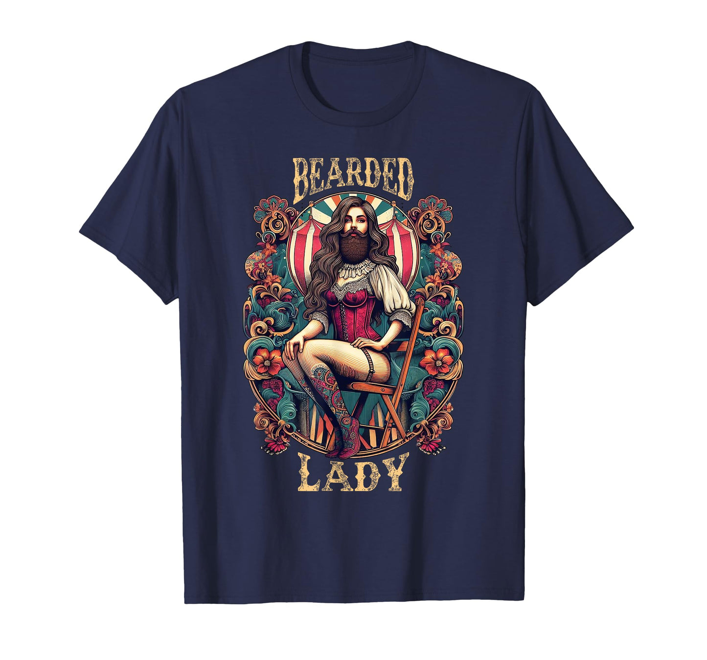 Funny Bearded Lady Costume Vintage Circus Carnival Party T-Shirt