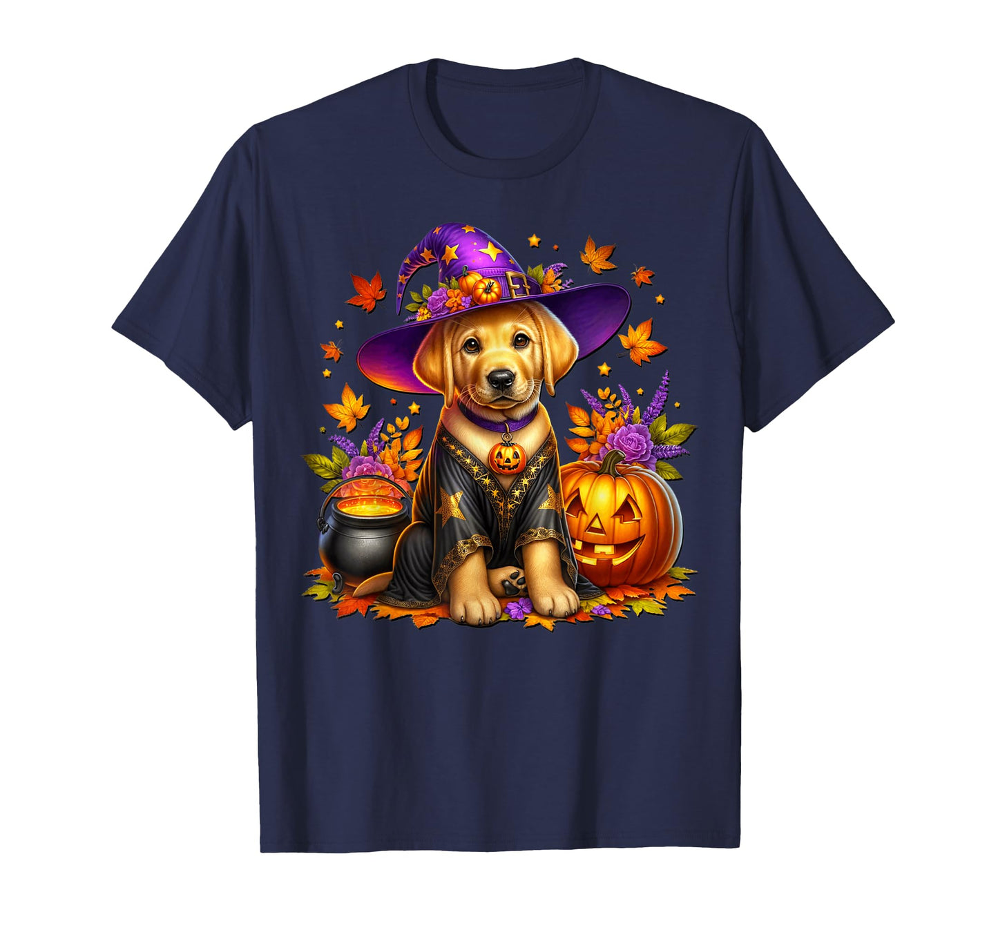 Golden Retriever Halloween Fall Graphic for Witchy Dog Mom T-Shirt