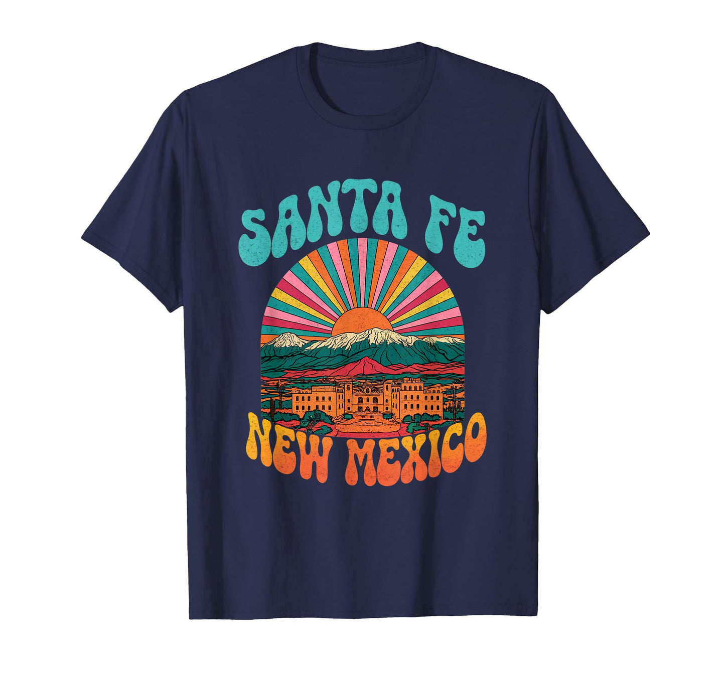 Retro Santa Fe New Mexico Mountains Sunset Skyline Vintage T-Shirt