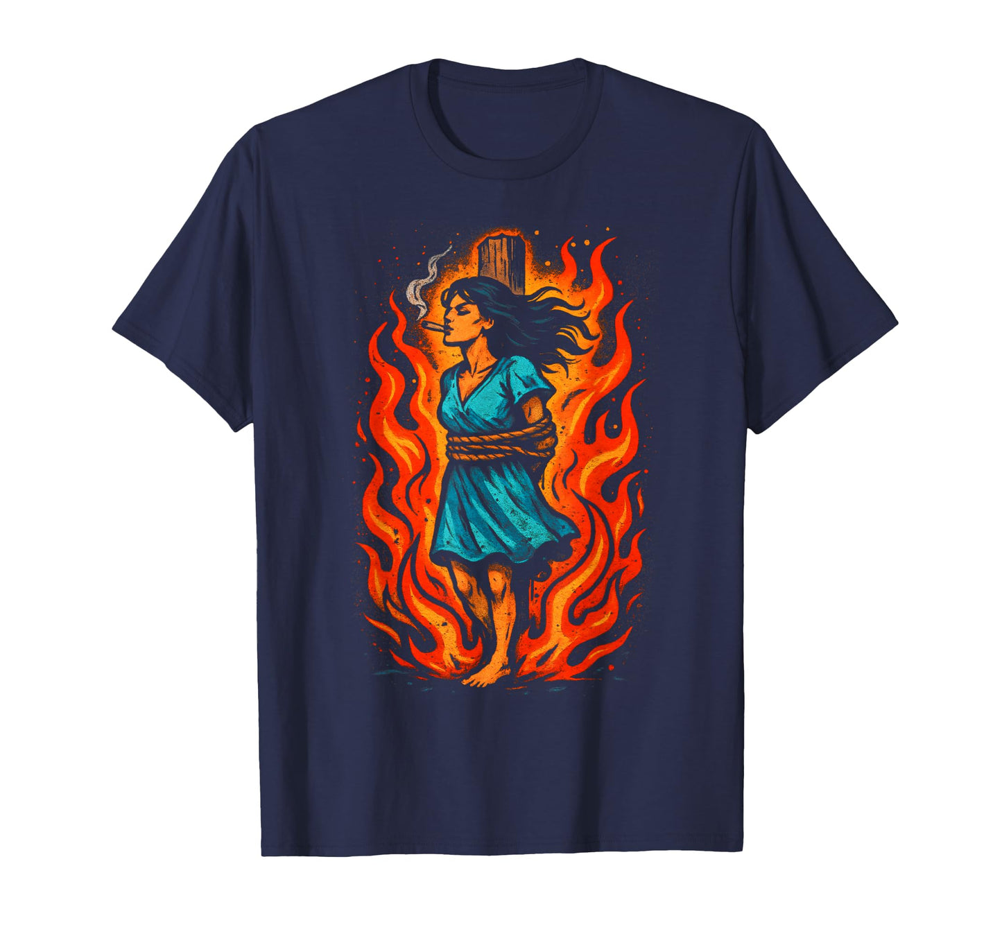 Witch Lighting Cigarette with Flames Occult Unholy Funny T-Shirt