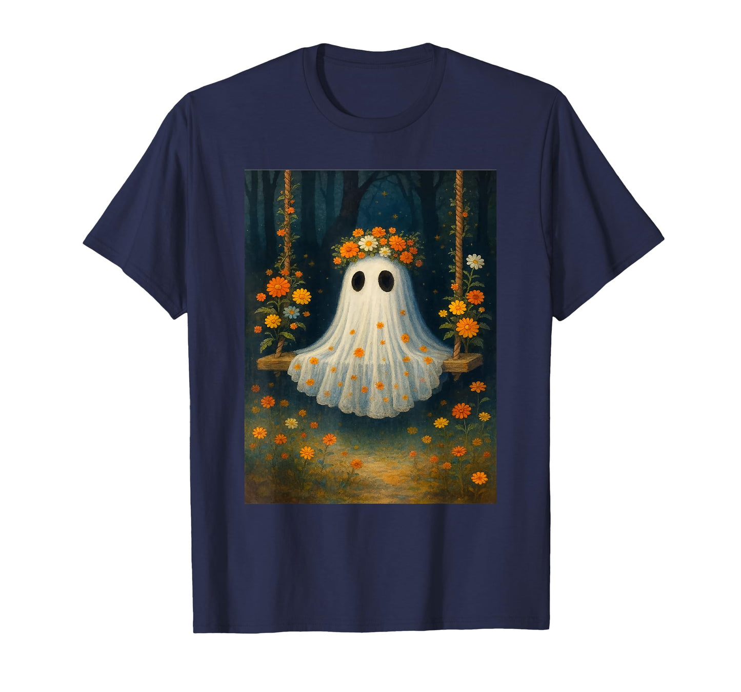 Vintage Floral Ghost Halloween Ghost in The Forest Gothic T-Shirt