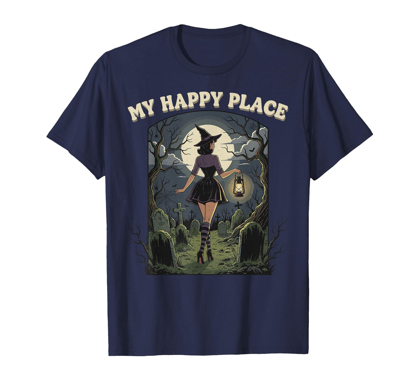 My Happy Place Goth Pin-up Gril Pagan Witch Halloween Wicca T-Shirt