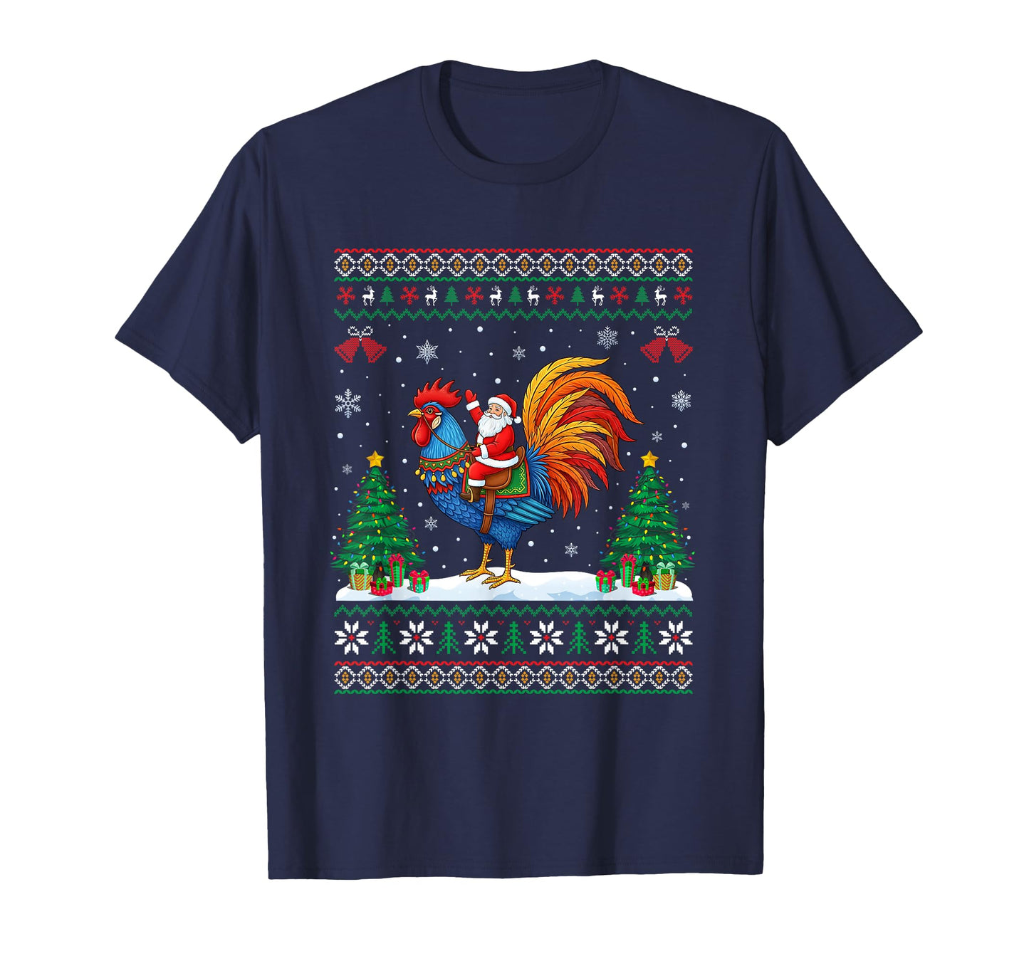 Santa Riding Rooster Funny Ugly Christmas Rooster Chicken T-Shirt