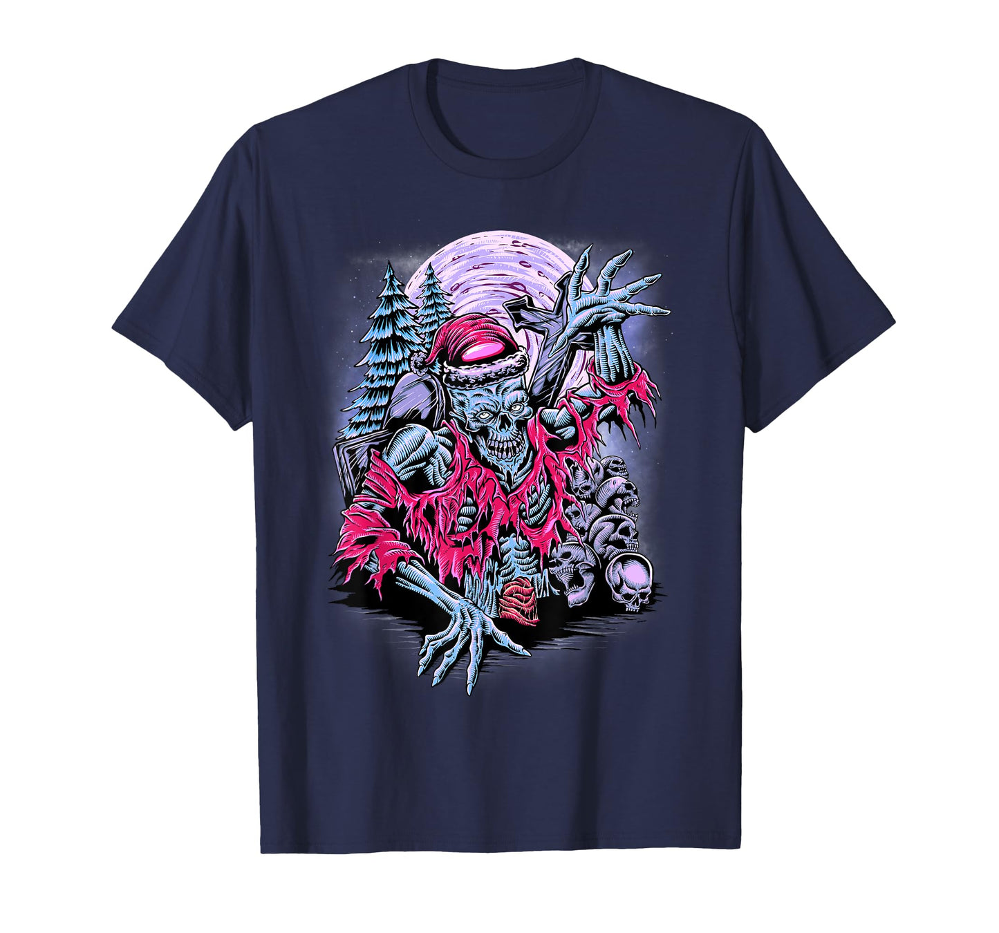 Horror Christmas Zombie Undead Santa Skull T-Shirt