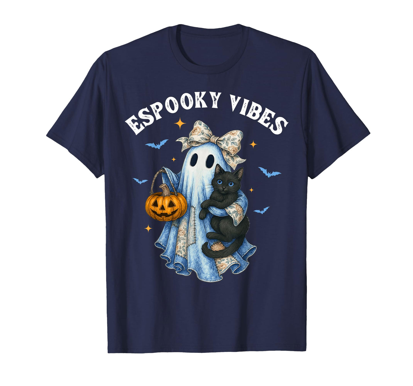 Spooky Vibes Ghost Witch Black Cat Funny Halloween Costumes T-Shirt