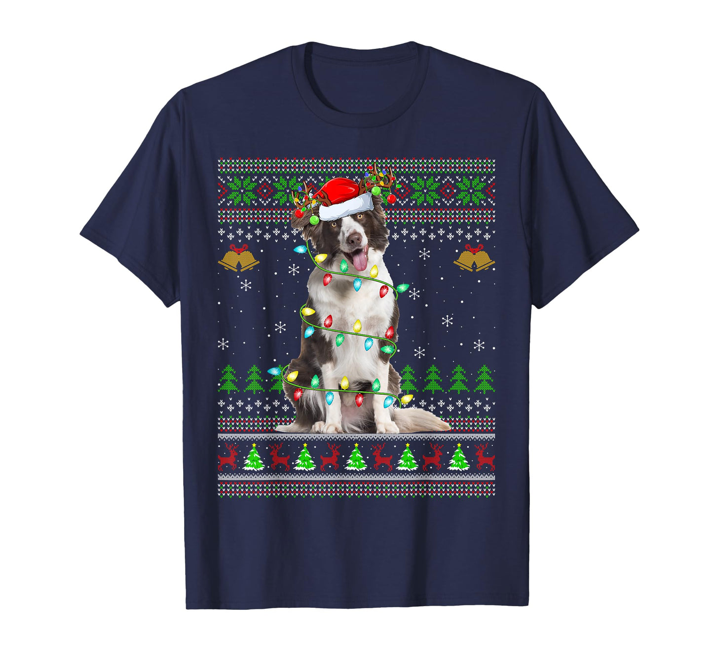 Border Collie Dog Ugly Christmas Sweaters Holiday Santa Xmas T-Shirt