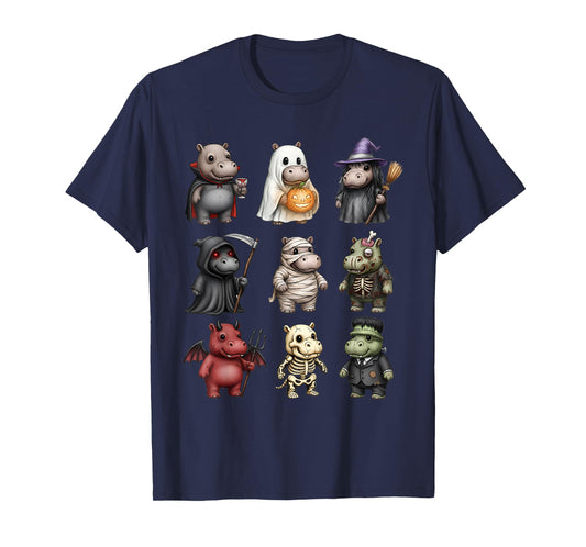 Funny Hippo Ghost Witch Zombie Halloween Costume Boys Girls T-Shirt