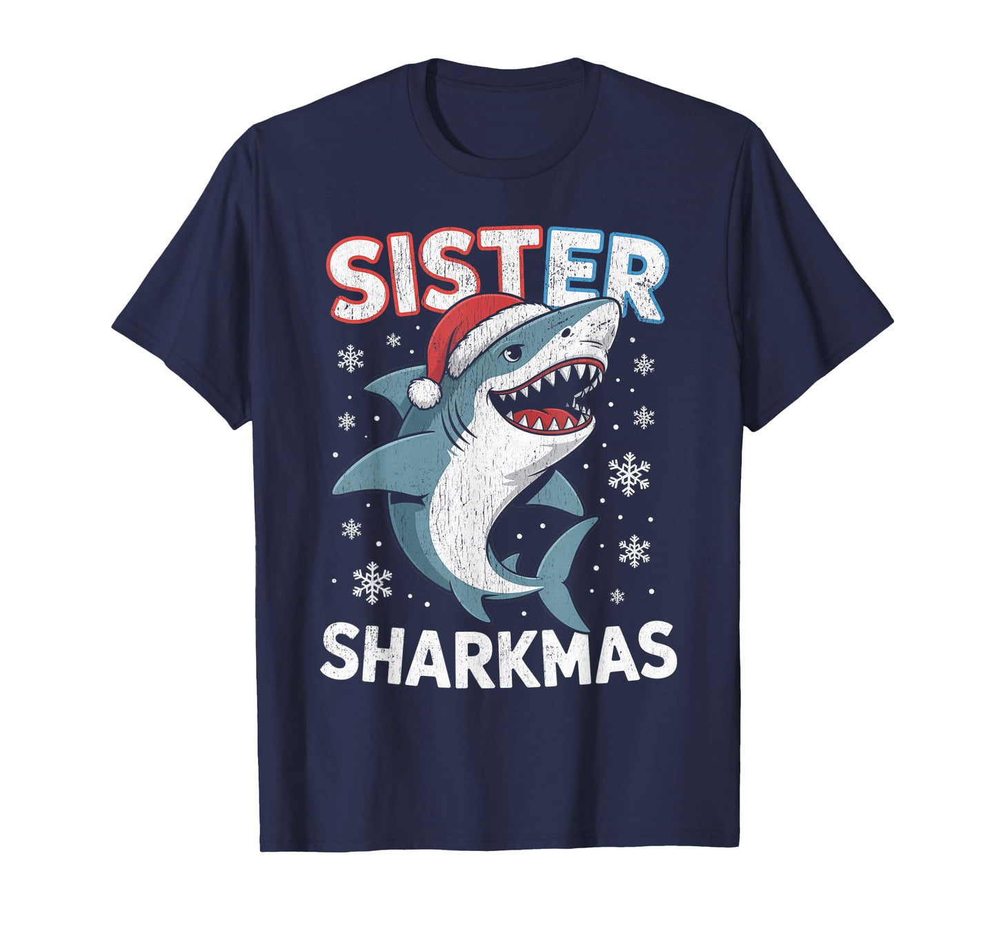 Sister Sharkmas Funny Shark Santa Hat Christmas T-Shirt