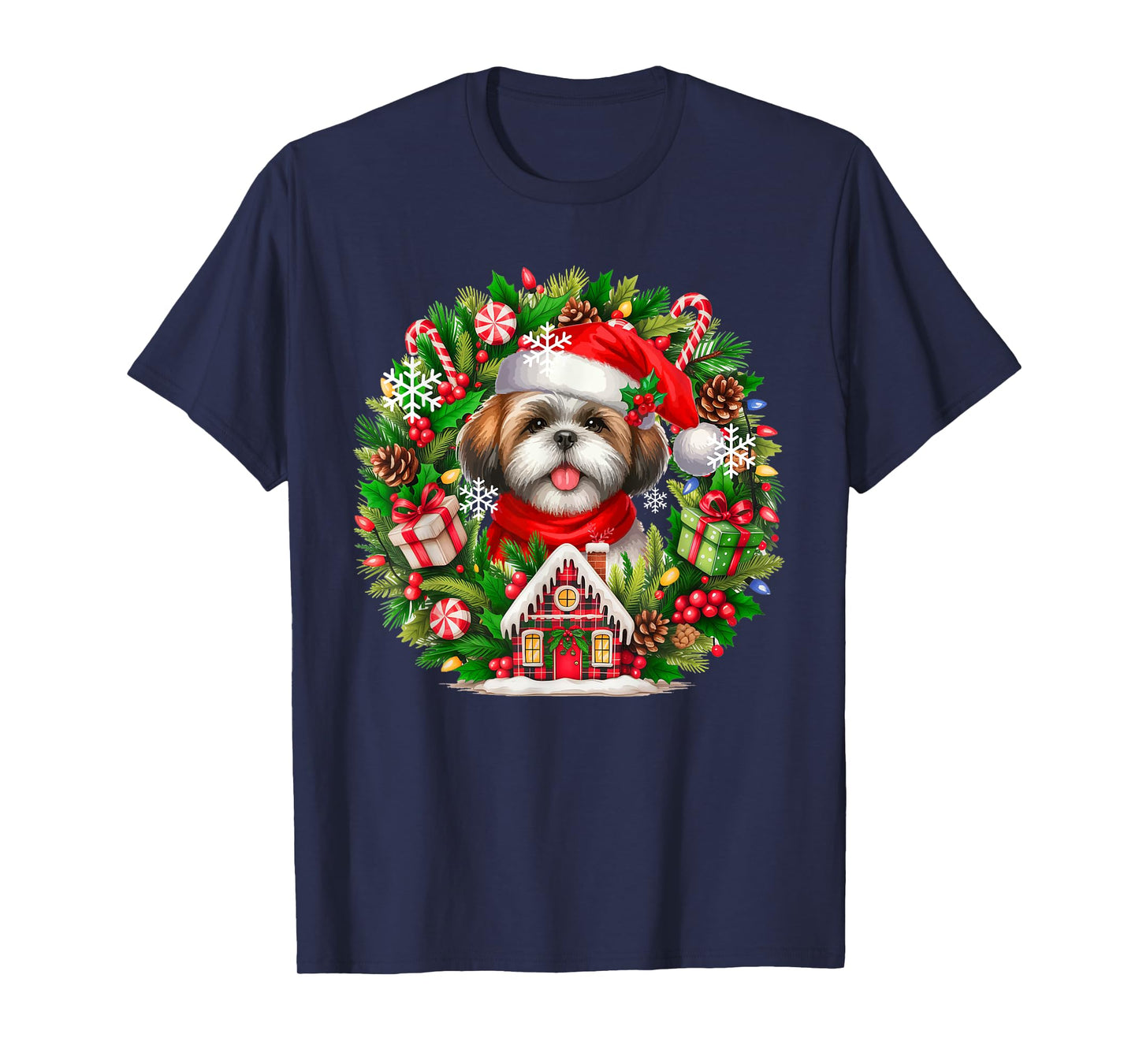 Santa Shih Tzu Christmas Floral Circle Matching Owner Kids T-Shirt