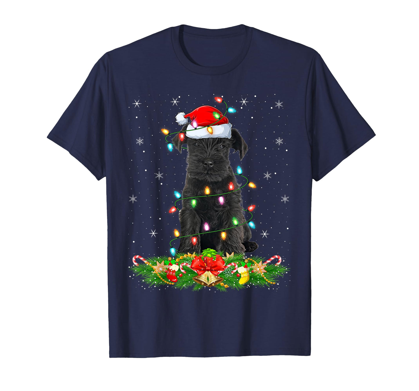 Miniature Schnauzer Dog Christmas Lights Funny Santa Xmas T-Shirt