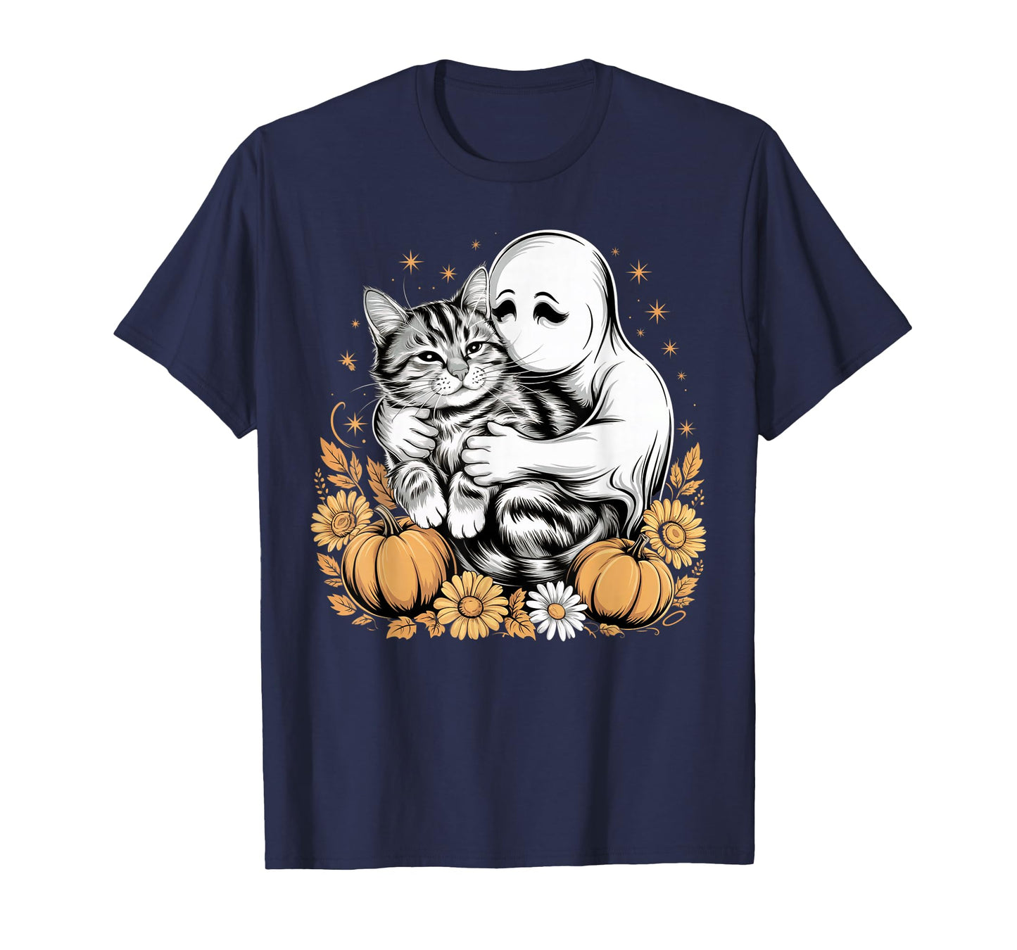 Womens Halloween Ghost Black Cat Ghost Halloween Girls T-Shirt