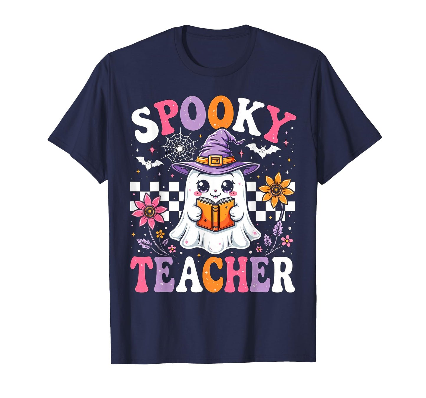 Spooky Teacher Funny Halloween 2025 Cute Ghost Boo Witch Hat T-Shirt