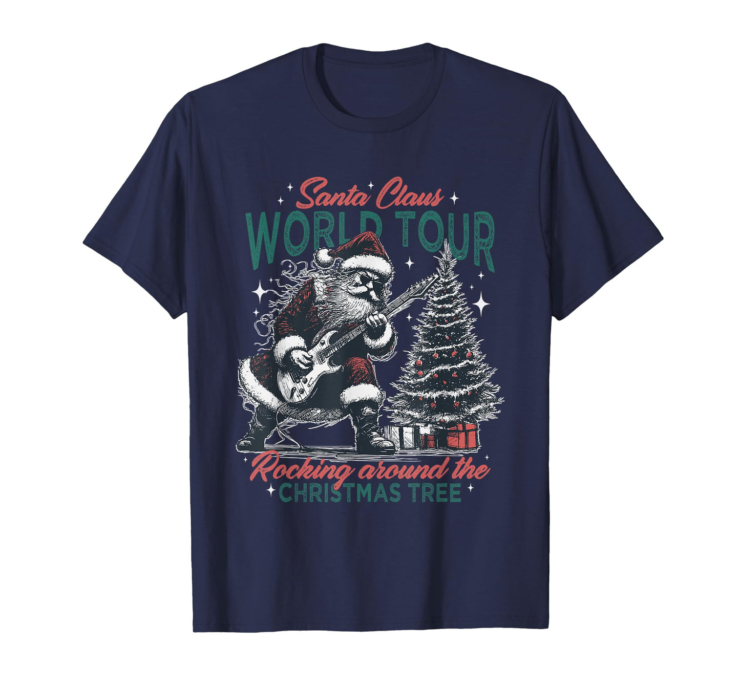 Santa Claus World Tour Rocking Around The Christmas Tree T-Shirt