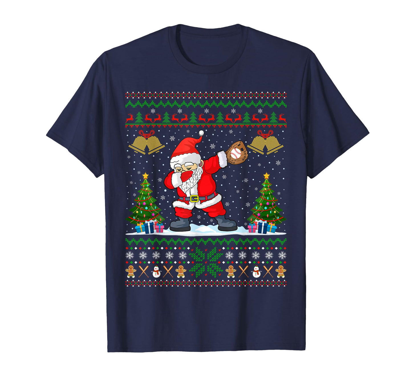Ugly Xmas Sweater Dabbing Santa Baseball Player Christmas T-Shirt