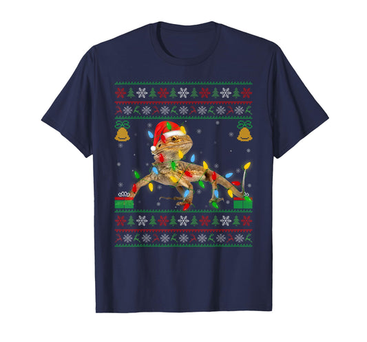 Bearded Dragon Christmas Lights Ugly Xmas Sweaters Santa T-Shirt