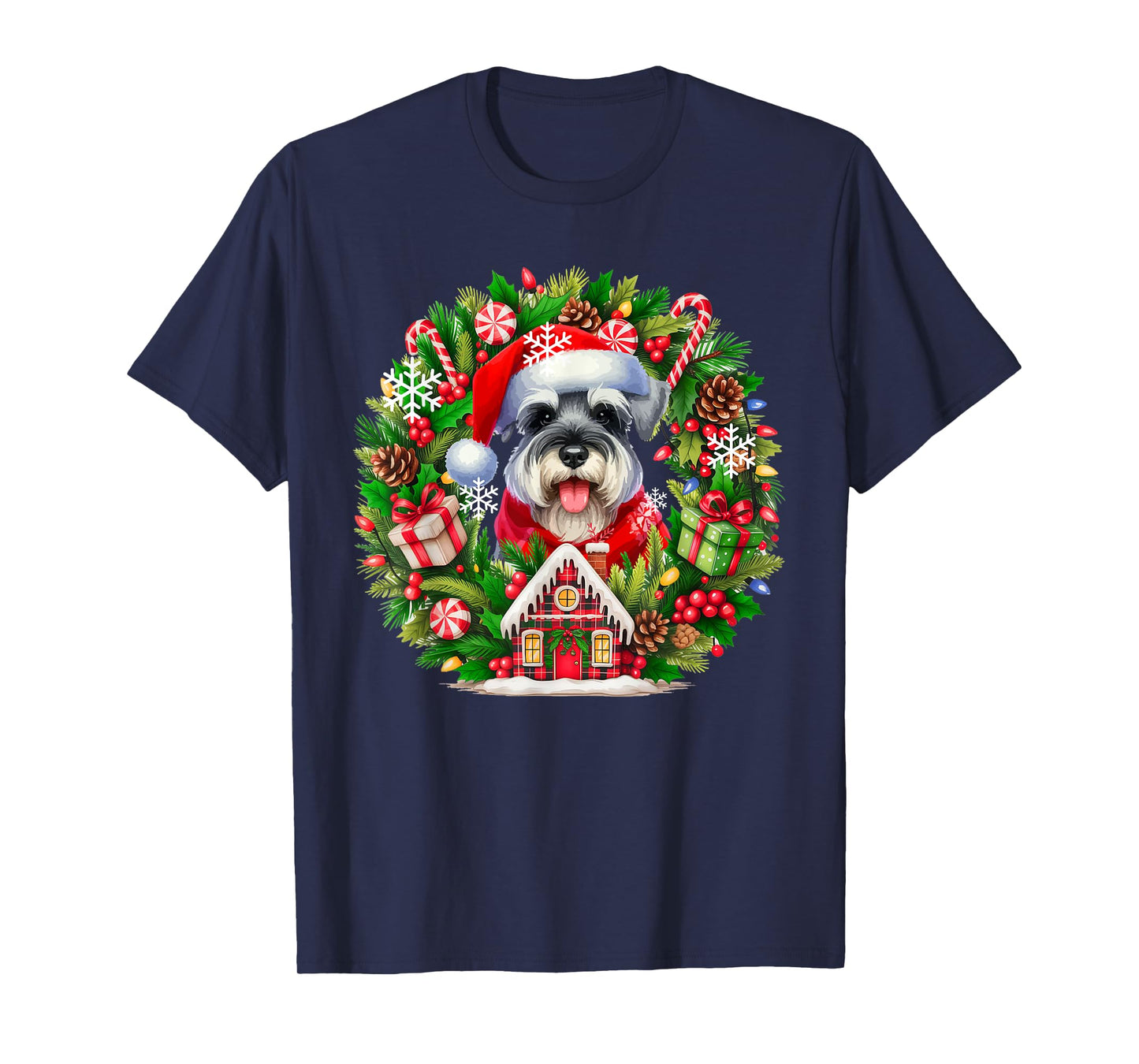 Santa Schnauzer Christmas Floral Circle Matching Owner Kids T-Shirt