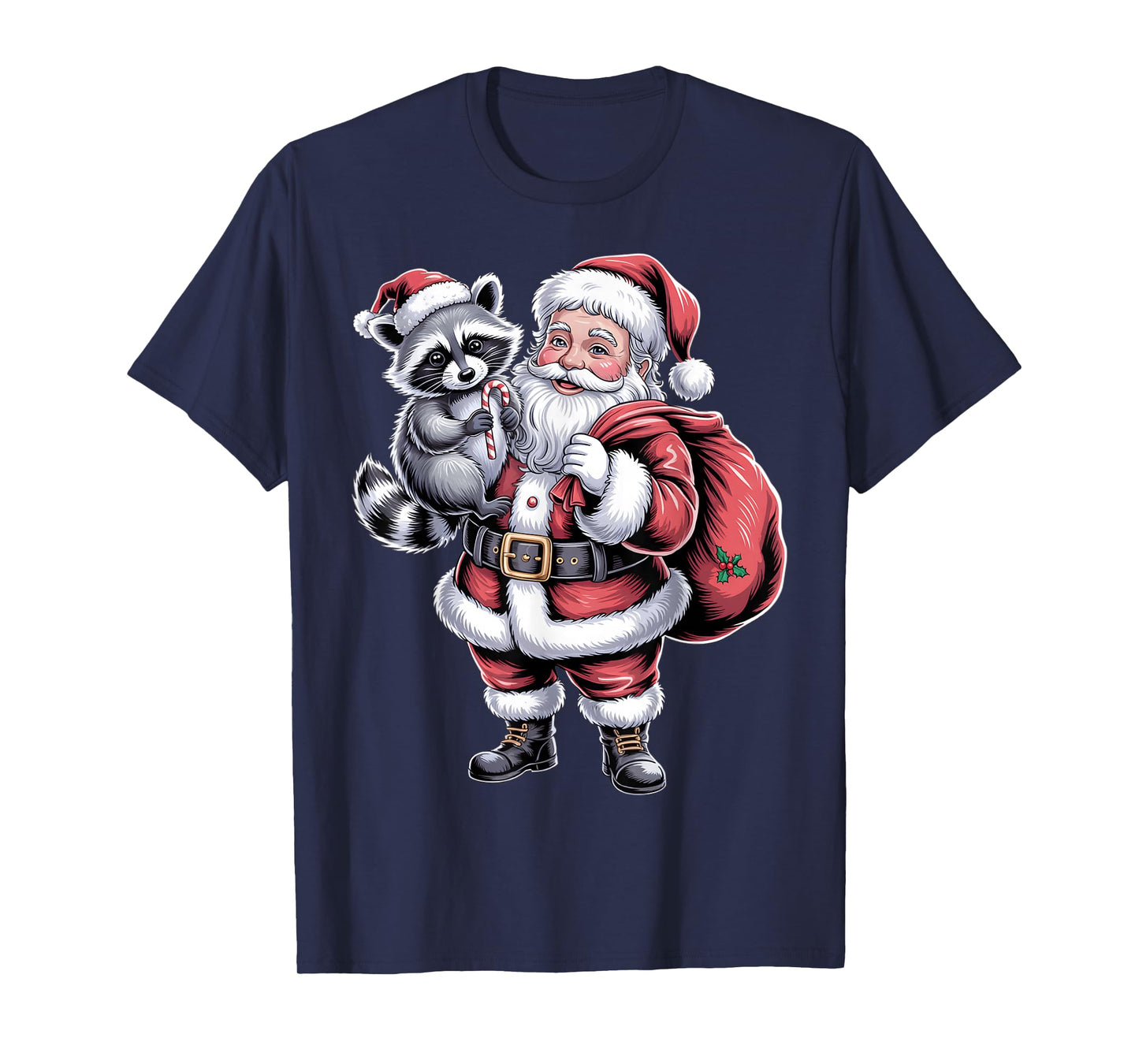 Cute Raccoon Santa Christmas Holiday Cartoon Funny Raccoons T-Shirt