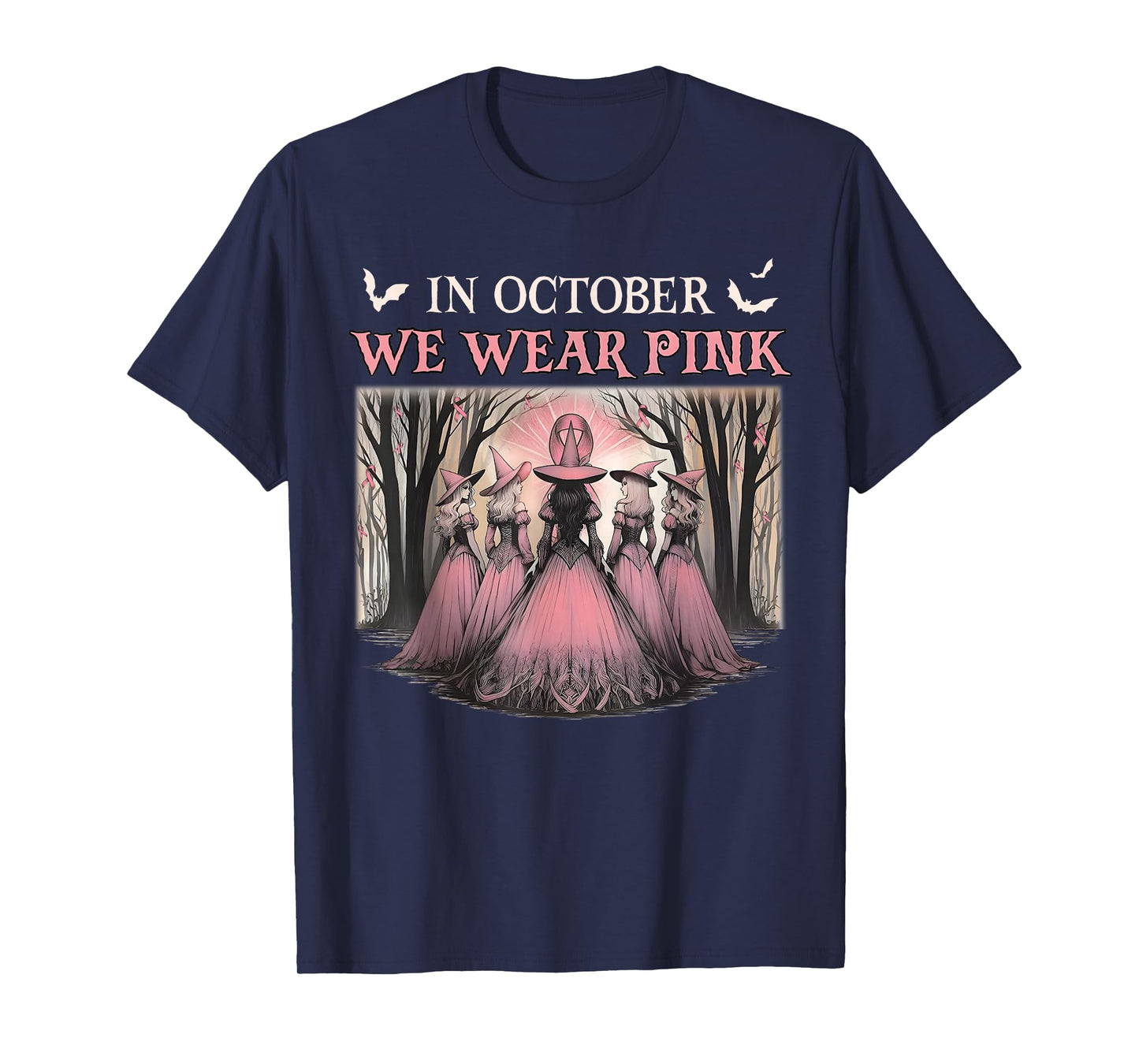 Retro in October We Wear Pink Witch Breast Cancer Ribbon T-Shirt