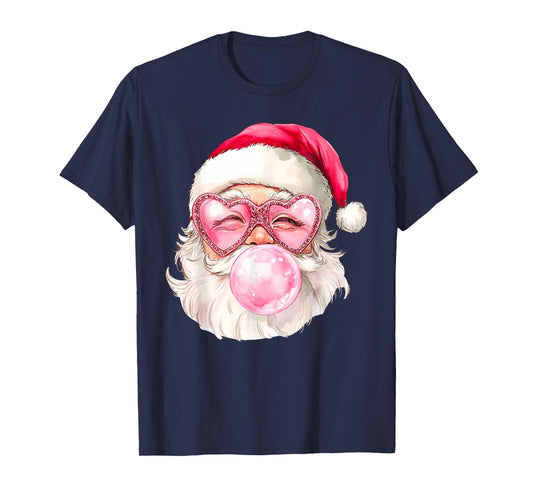 Vintage Retro Santa Christmas Bubble Gum Pink Sunglasses T-Shirt