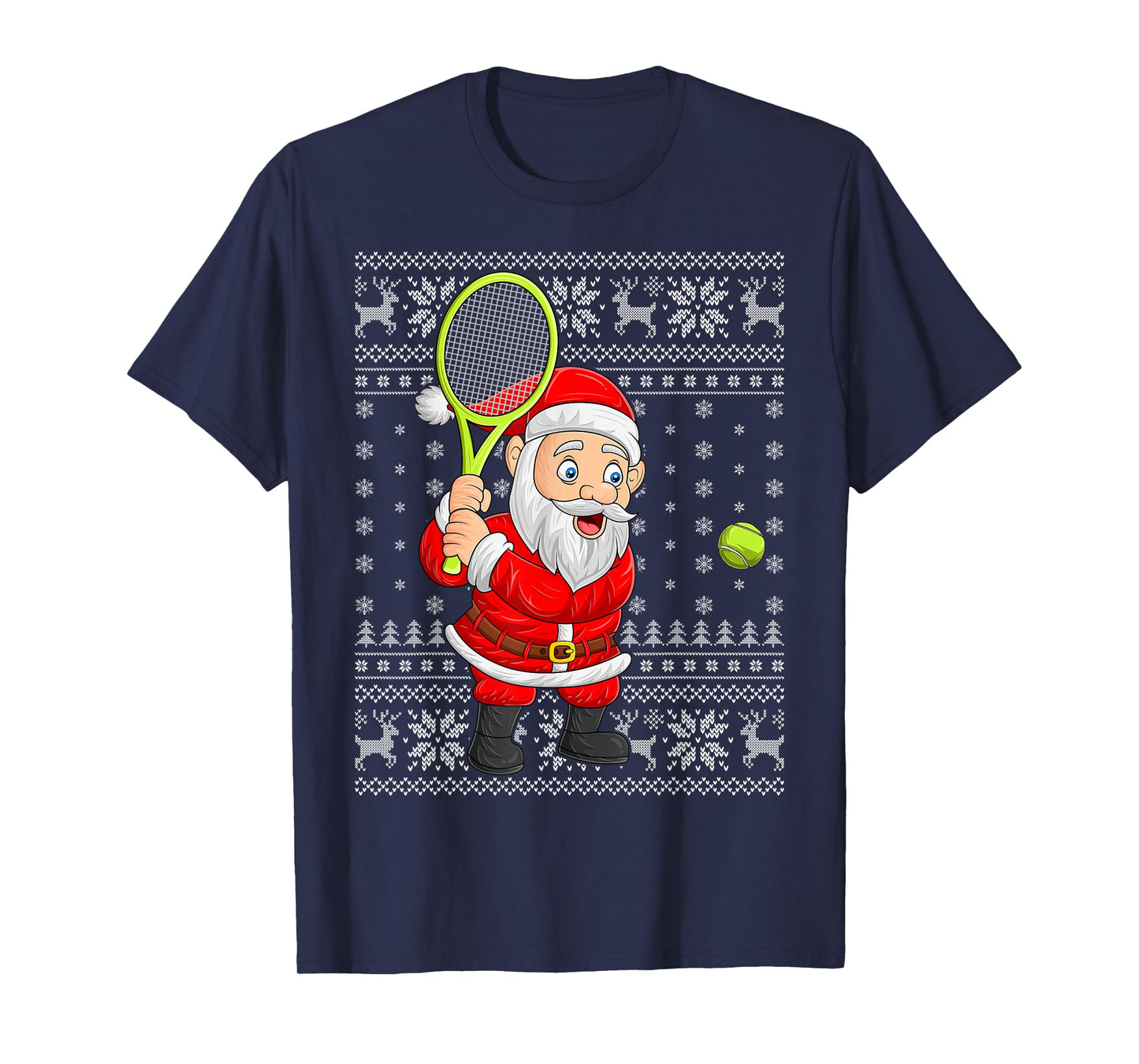 Santa Playing Tennis Ugly Christmas Sweaters Funny Xmas T-Shirt