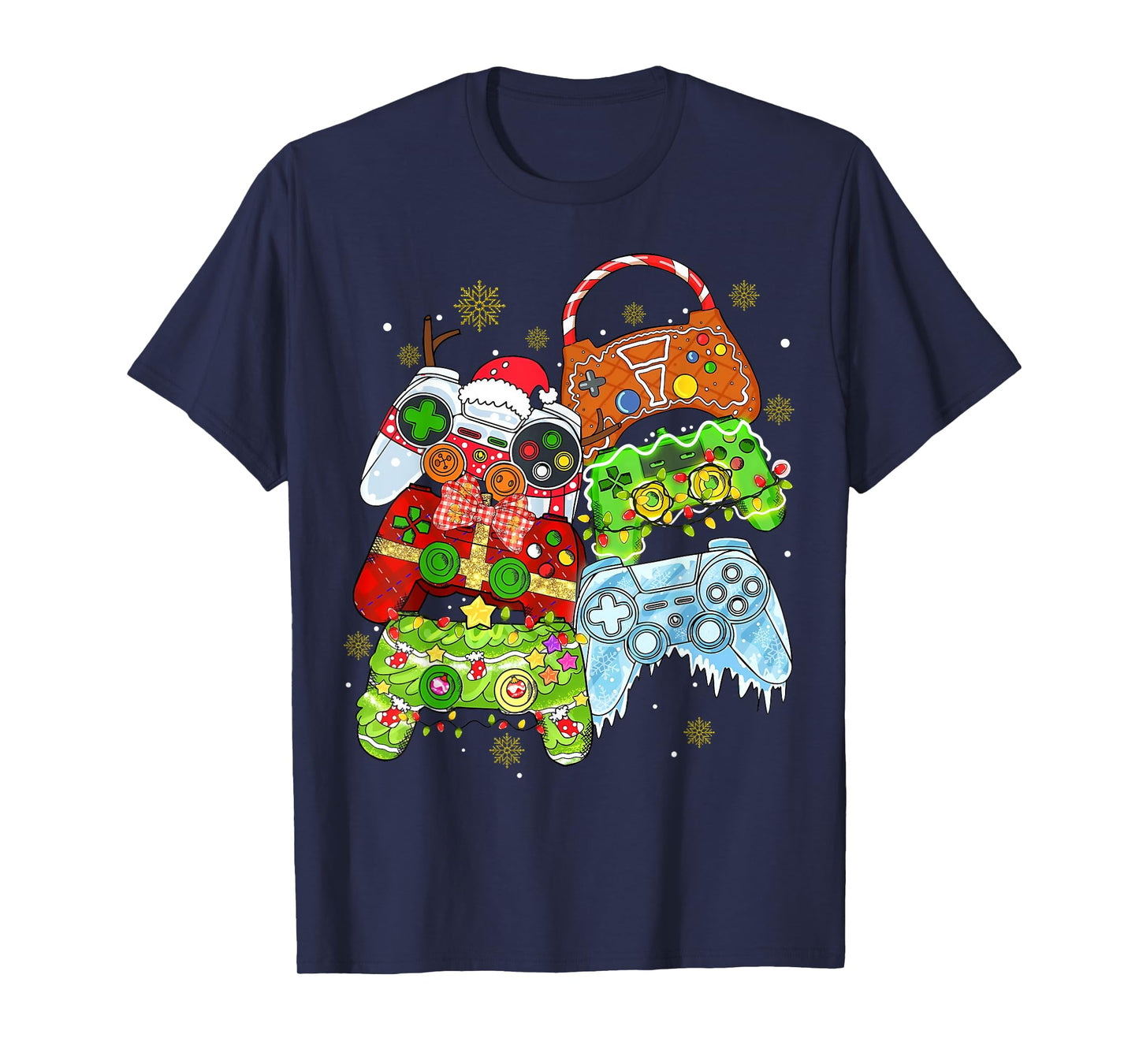 Boys Christmas Shirt Santa Elf Gaming Controllers Gamer Xmas T-Shirt