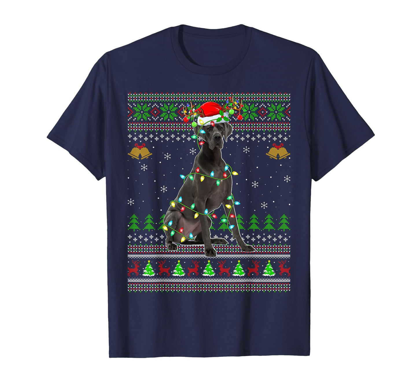 Great Dane Dog Ugly Christmas Sweaters Holiday Santa Xmas T-Shirt