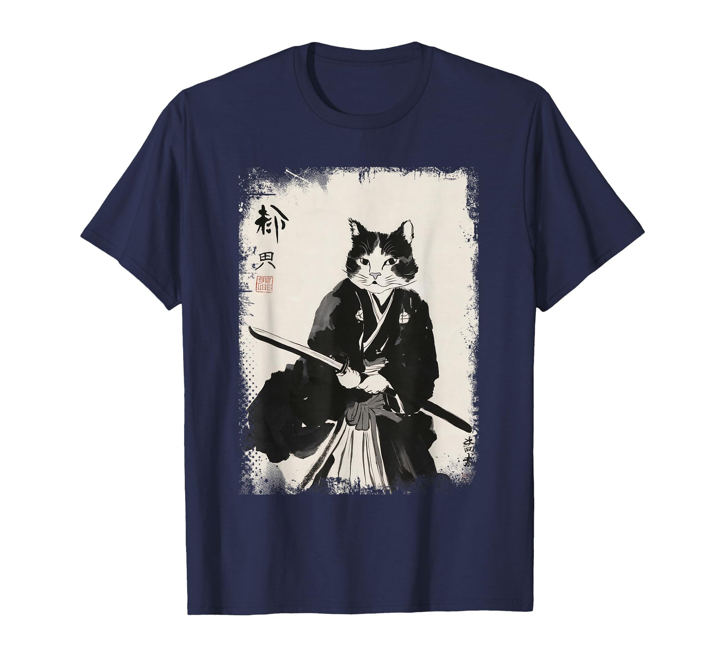 Cat Samurai Warrior Vintage Ukiyo-e Art Japanese Katana T-Shirt