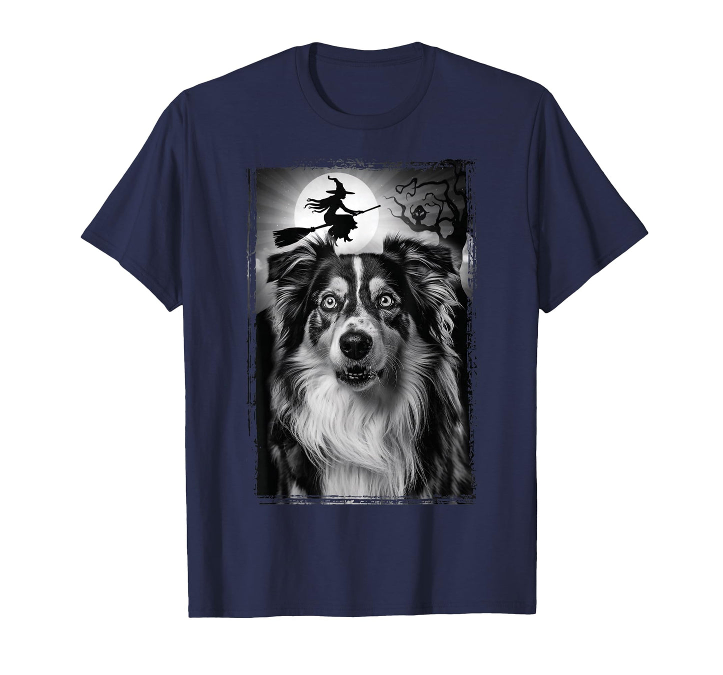 Shepherd Selfie Full Moon Flying Witch Halloween Dog T-Shirt