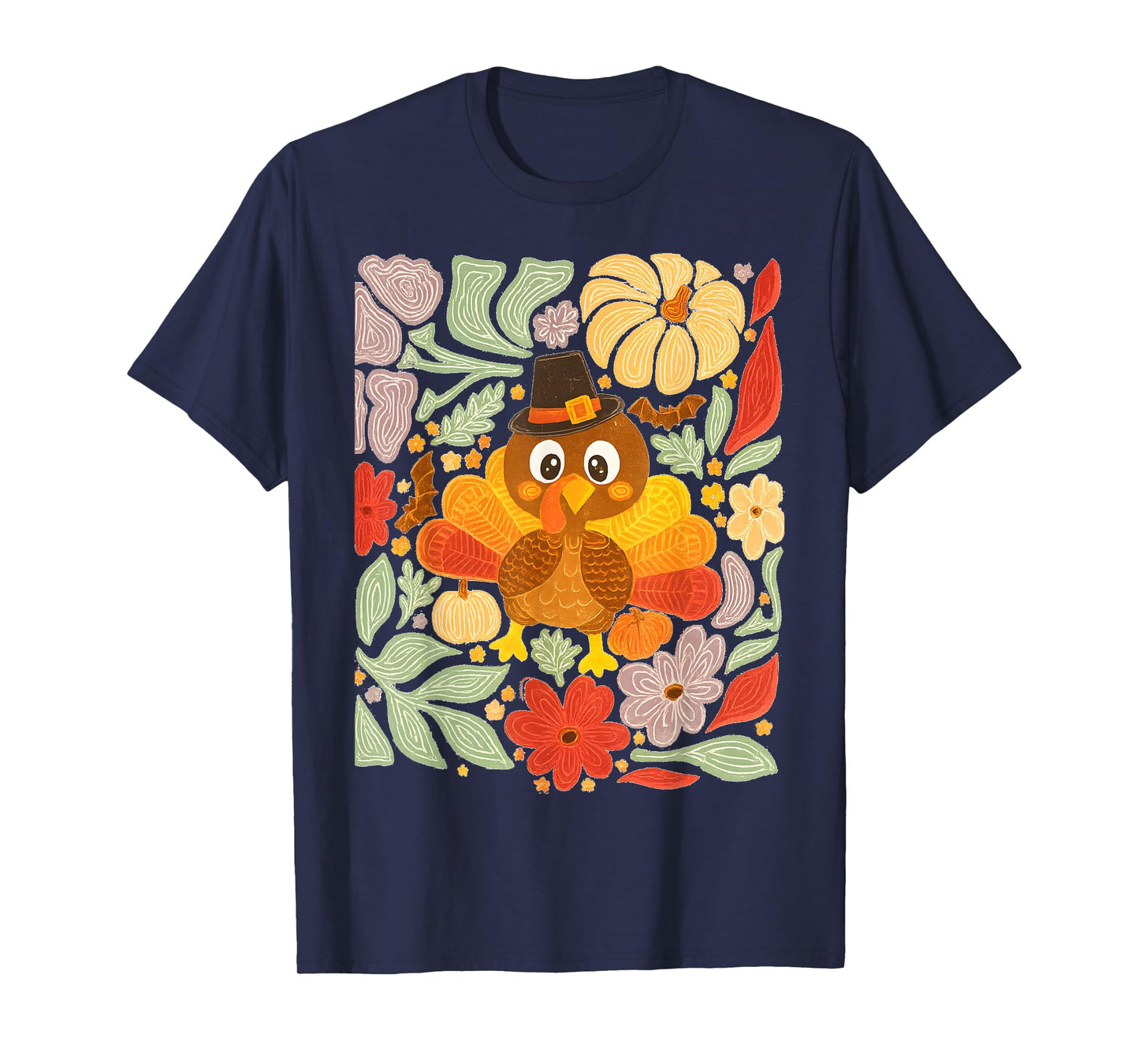 Boho Floral Fall Turkey Retro Pumpkin Thanksgiving Family T-Shirt