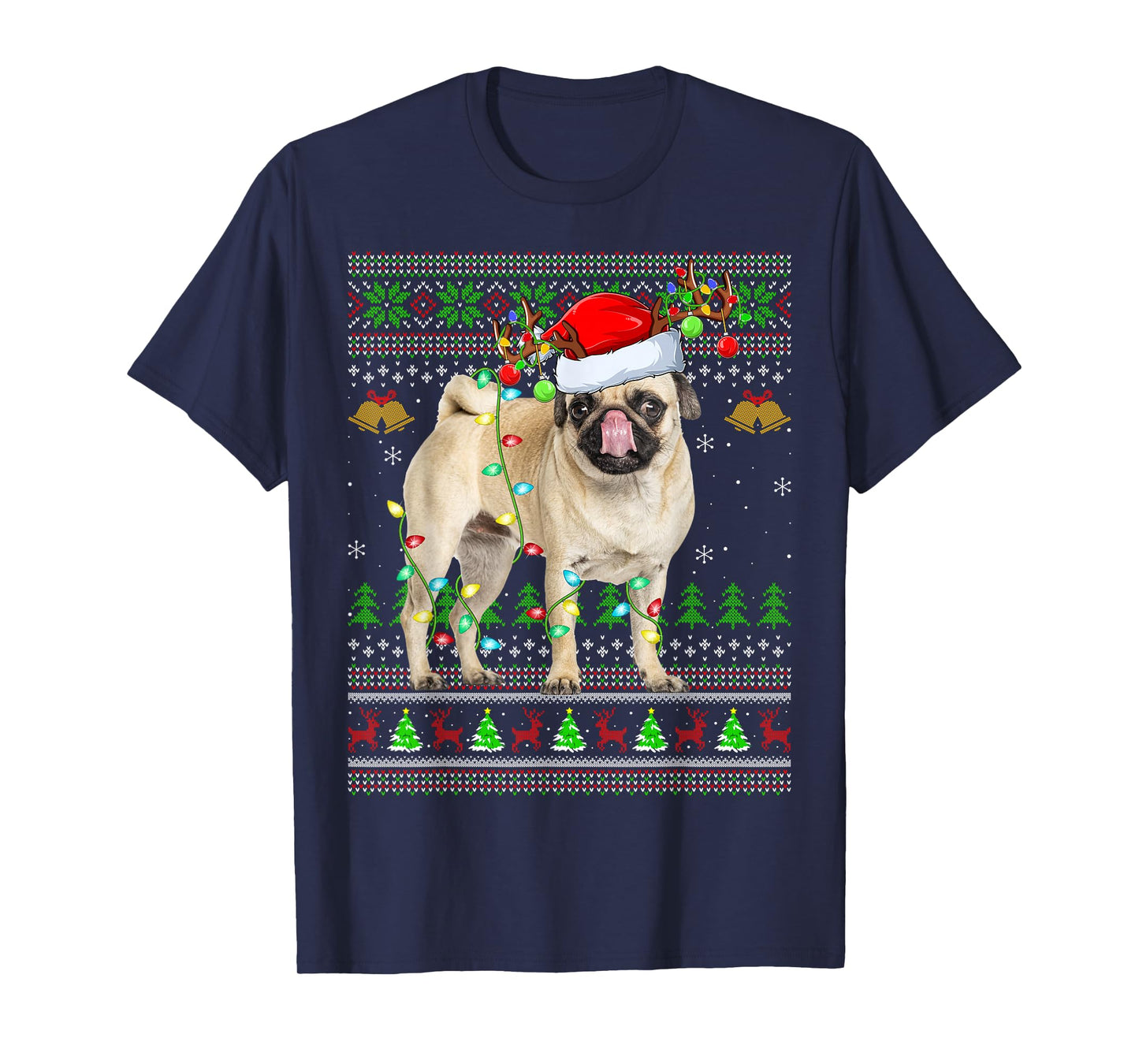 Pug Dogs Ugly Christmas Sweaters Holiday Santa Xmas T-Shirt