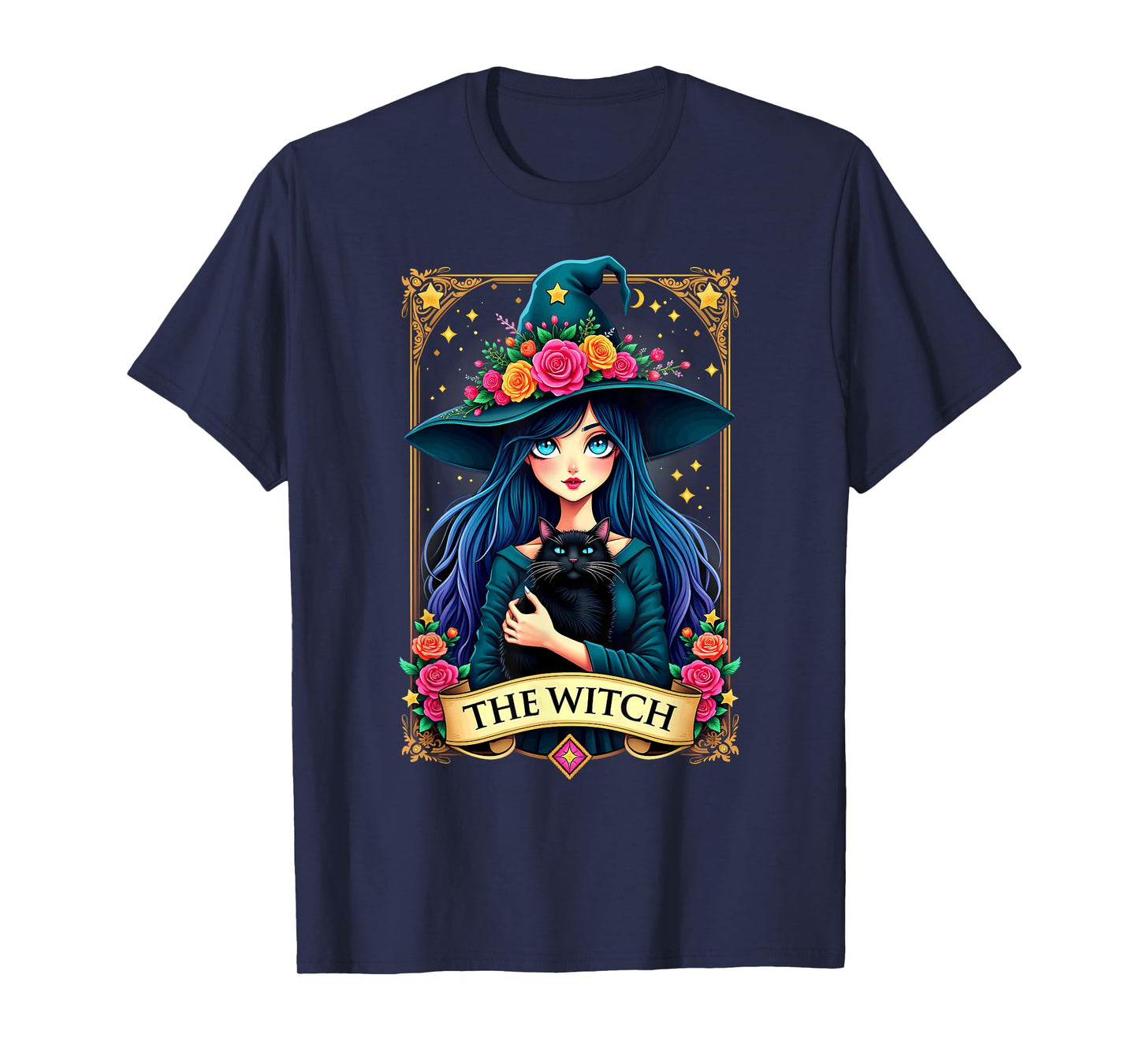 Gothic Tarot Card The Witch with Black Cat T-Shirt
