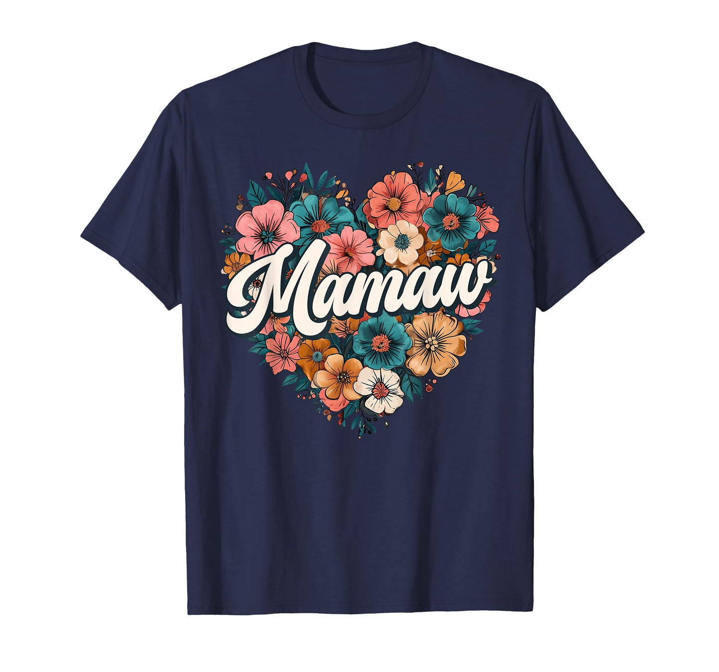 Mamaw Floral Heart Flower Mother's Day Vintage Retro T-Shirt