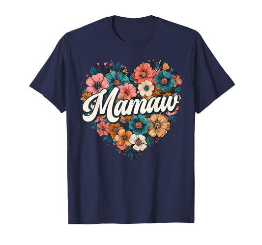 Mamaw Floral Heart Flower Mother's Day Vintage Retro T-Shirt