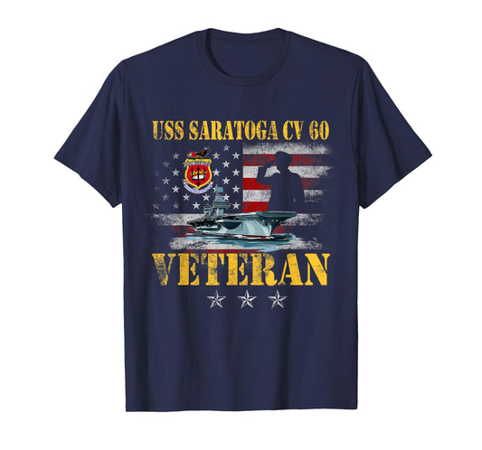 USS Saratoga CV-60 Aircraft Carrier Veteran US Flag Vintage T-Shirt