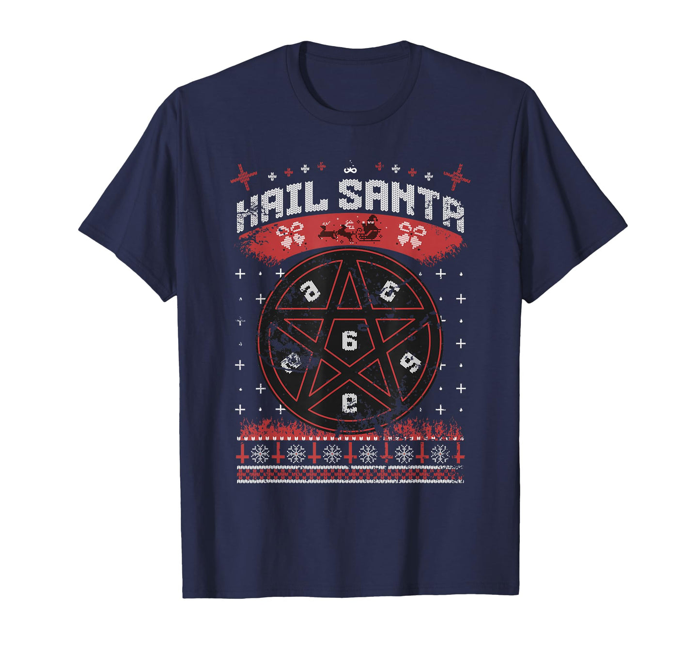 Hail Santa Distressed Christmas Pentagram T-Shirt