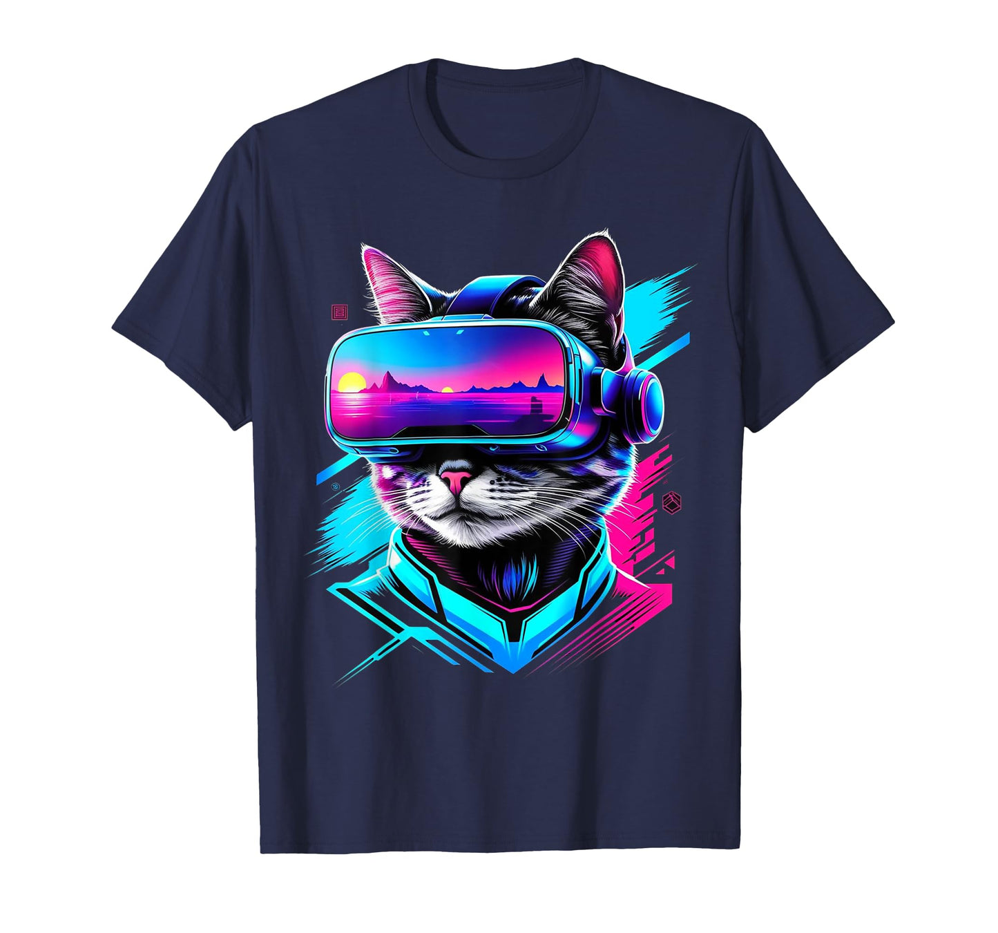 Funny VR Gamer Cat In VR Headset Virtual Reality Gaming T-Shirt for Men Women Girls Kids
