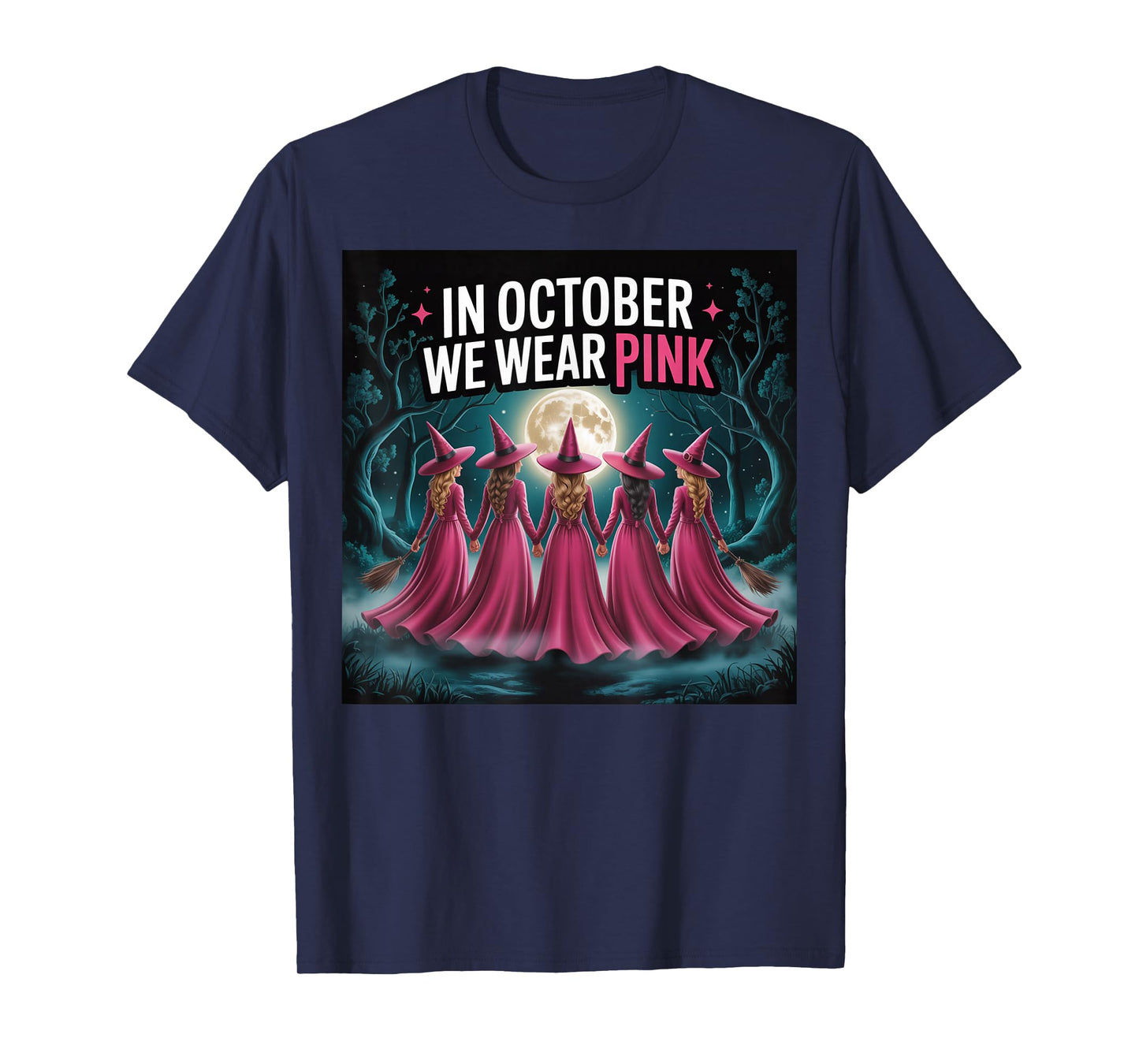 Halloween Breast Cancer Witch in October We Wear Pink T-Shirt